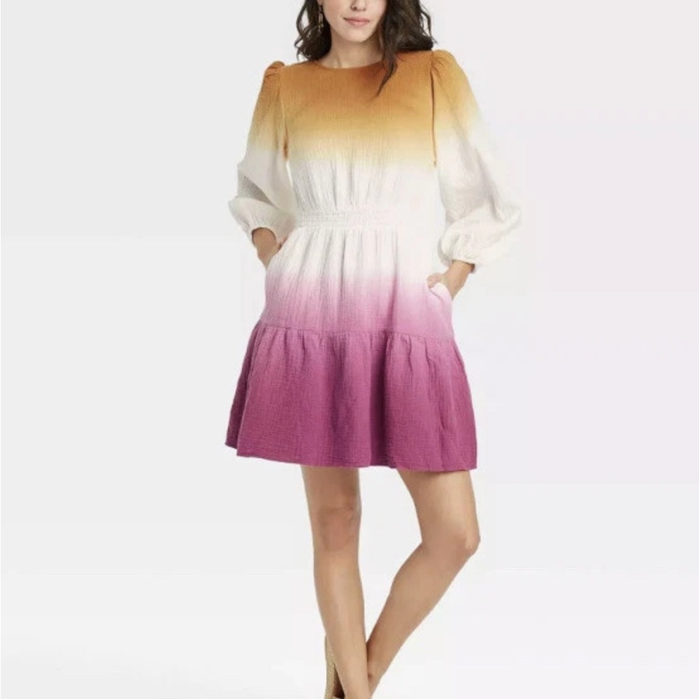 Universal Thread Long Sleeve Ombre Dress - Gold, Pink, White